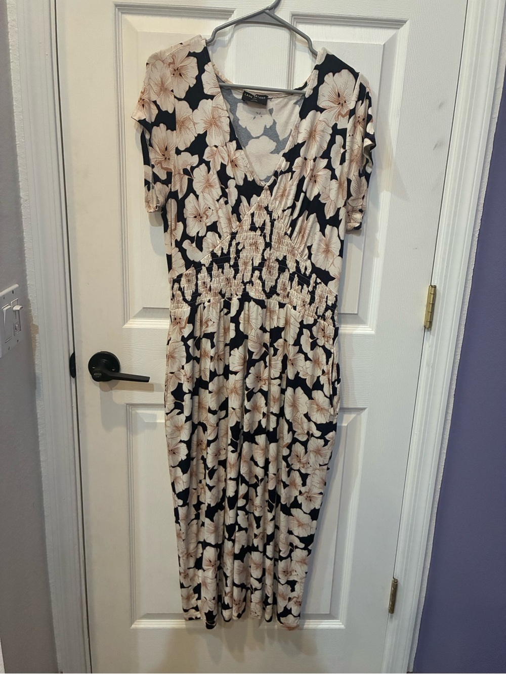 Lane Bryant Black Midi Dress with Cream Floral Print